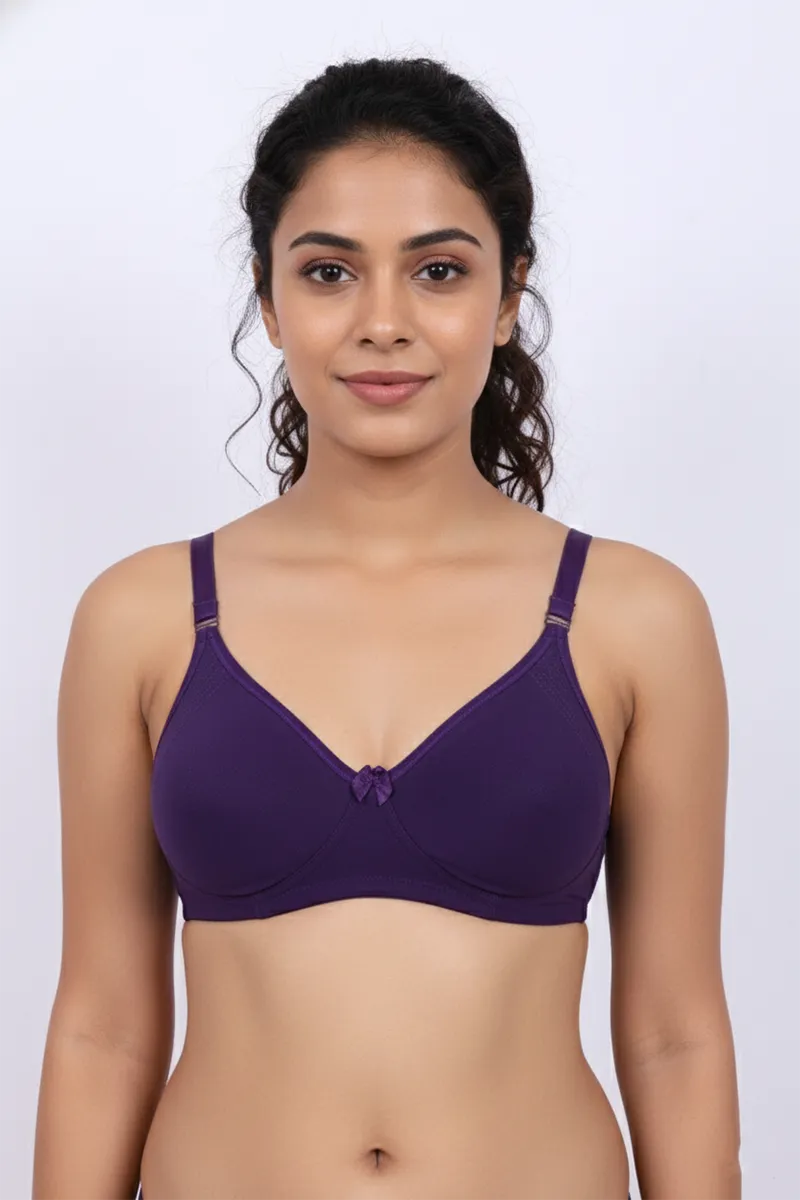Nysini Cotton Solid Encircled Full Coverage Non- Padded Bra for Women  CLW00597PUR38C