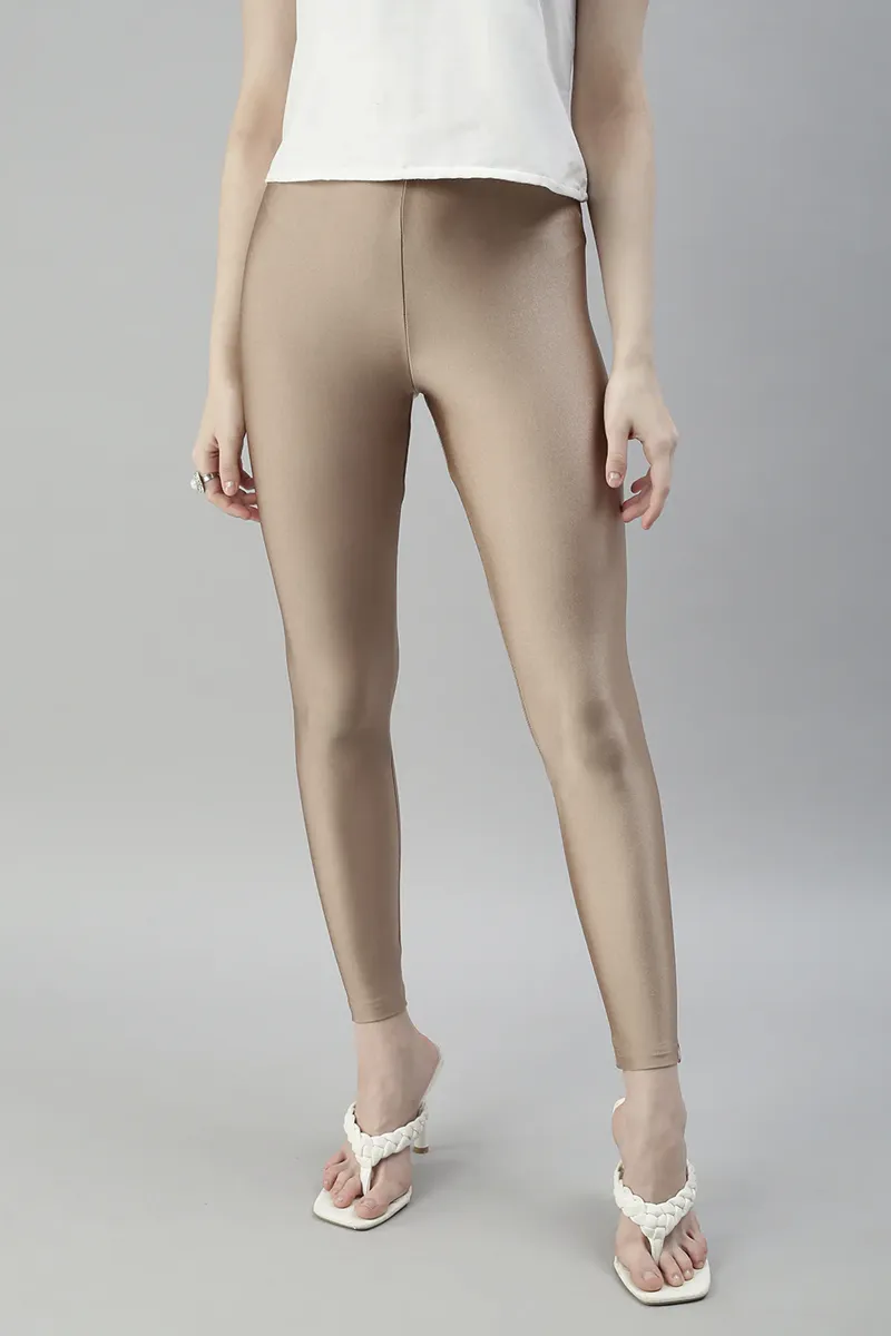 Nylon Ankle Length Shimmer Leggings for Women CLW00598COPL