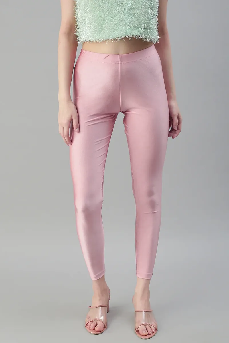 Nylon Ankle Length Shimmer Leggings for Women 