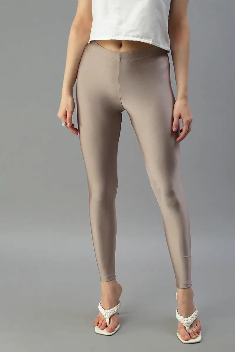 Nylon Ankle Length Shimmer Leggings for Women 
