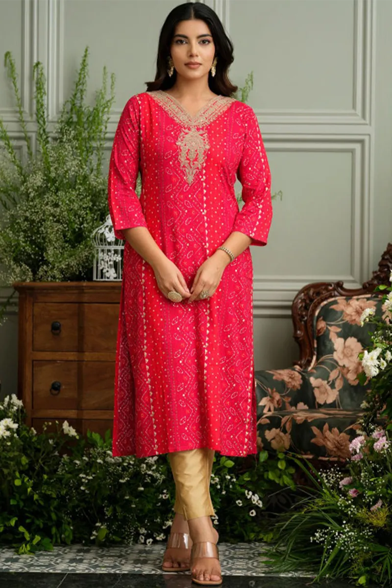 Viscose Rayon Bandhani Printed Kurti for Women 