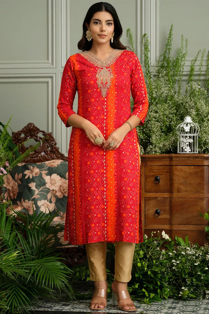 Viscose Rayon Bandhani Printed Kurti for Women 