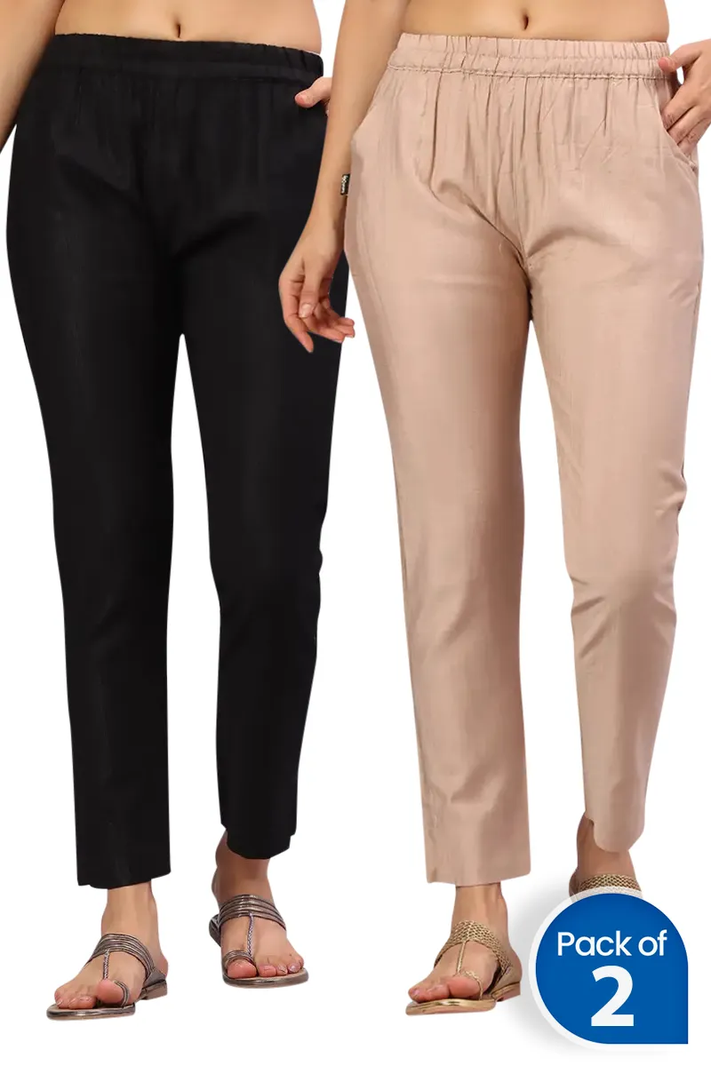 Polyester Solid Kurti Pant for Women - Pack of 2 