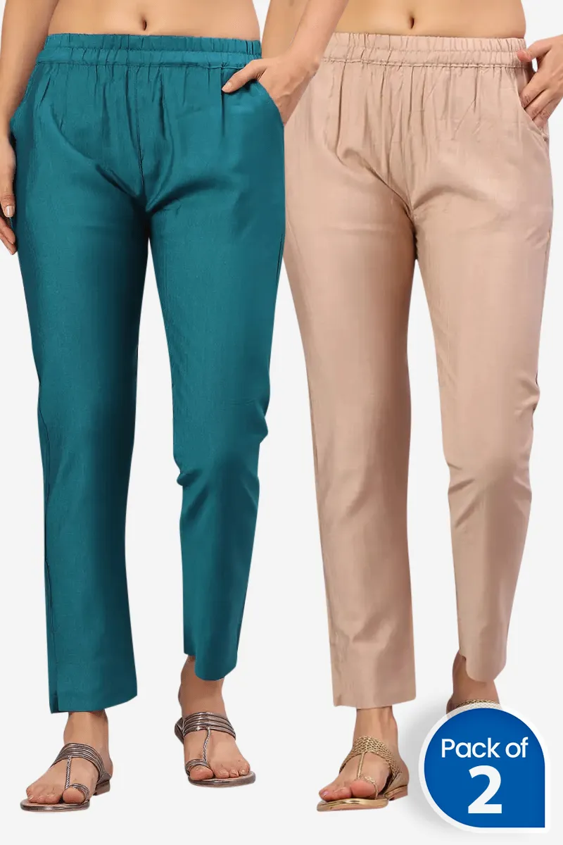Polyester Solid Kurti Pant for Women - Pack of 2 