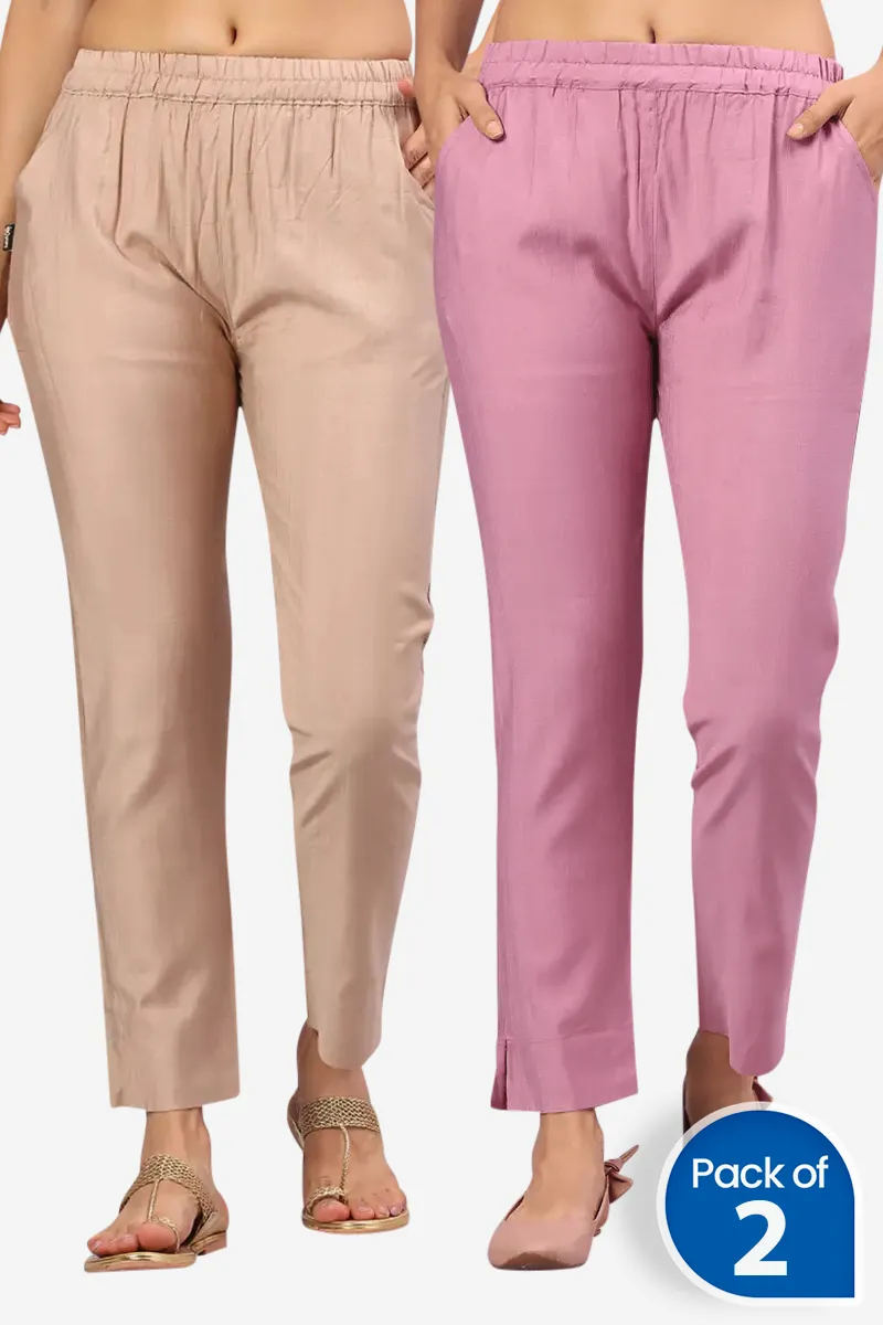 Polyester Solid Kurti Pant for Women - Pack of 2 