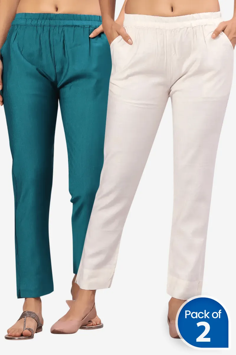 Polyester Solid Kurti Pant for Women - Pack of 2