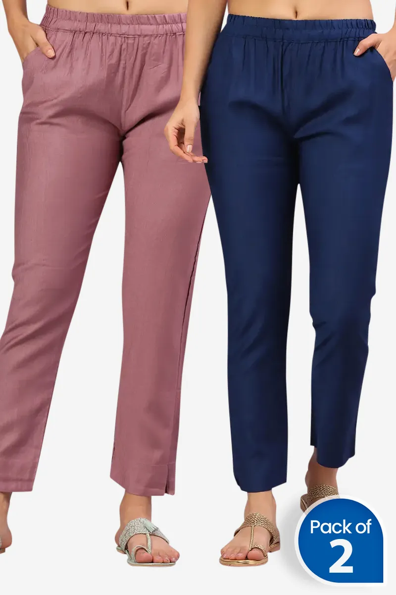 Polyester Solid Kurti Pant for Women - Pack of 2