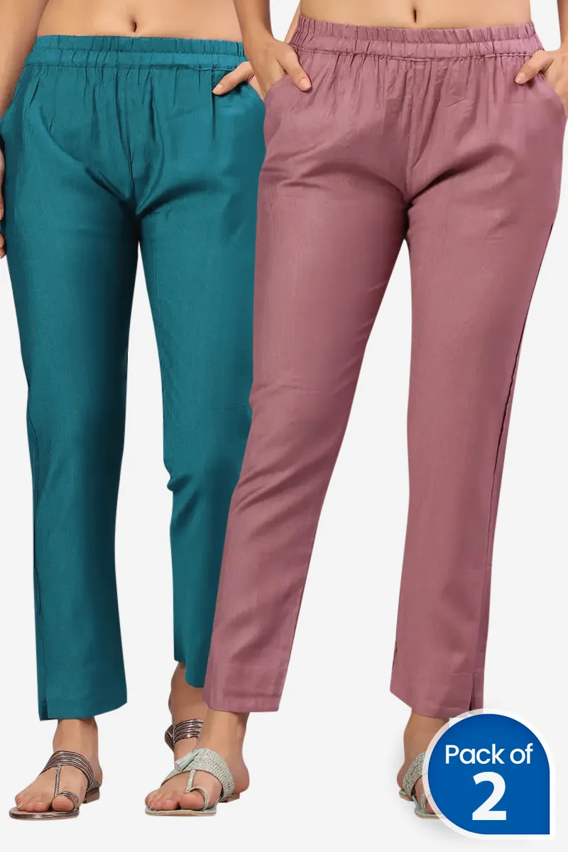 Polyester Solid Kurti Pant for Women - Pack of 2