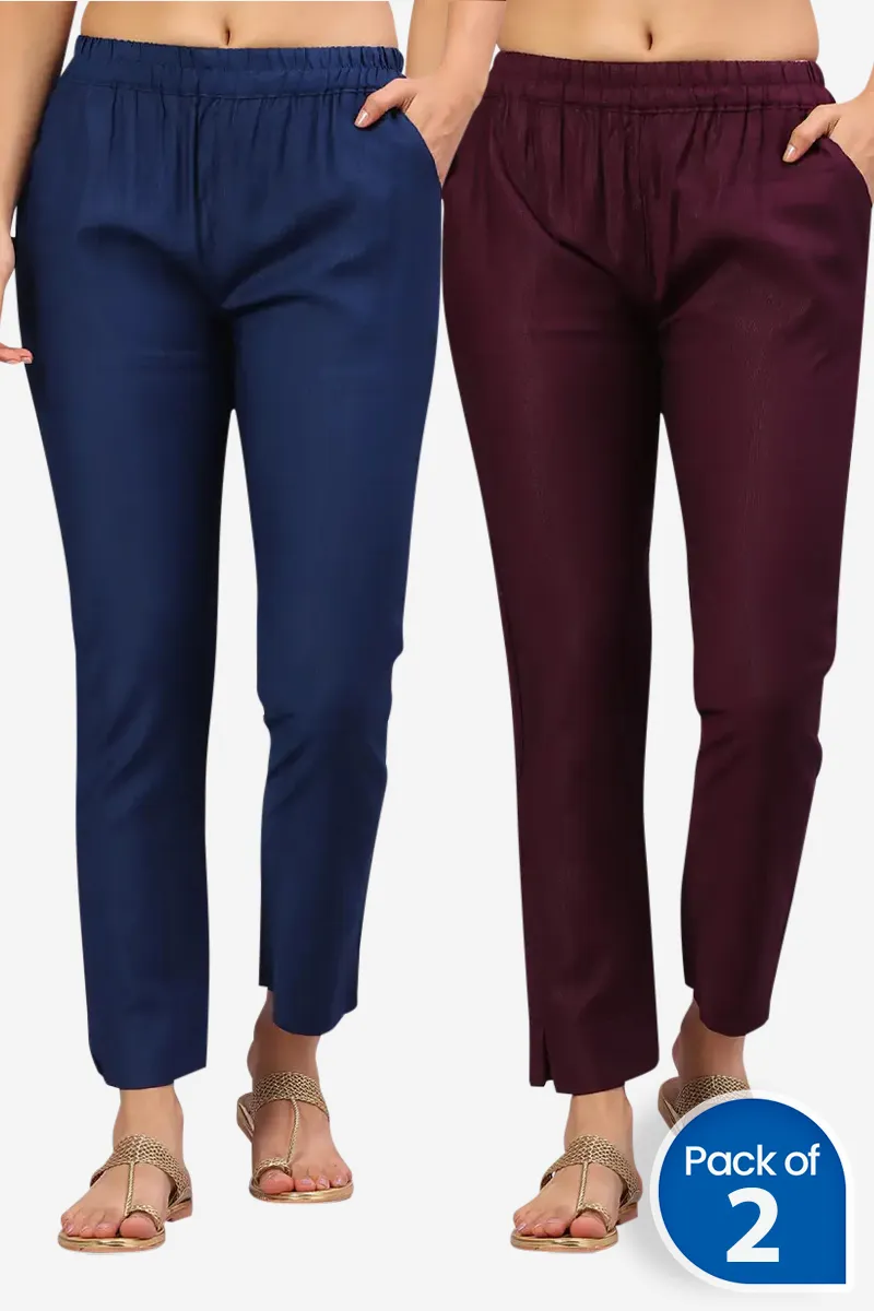 Polyester Solid Kurti Pant for Women - Pack of 2