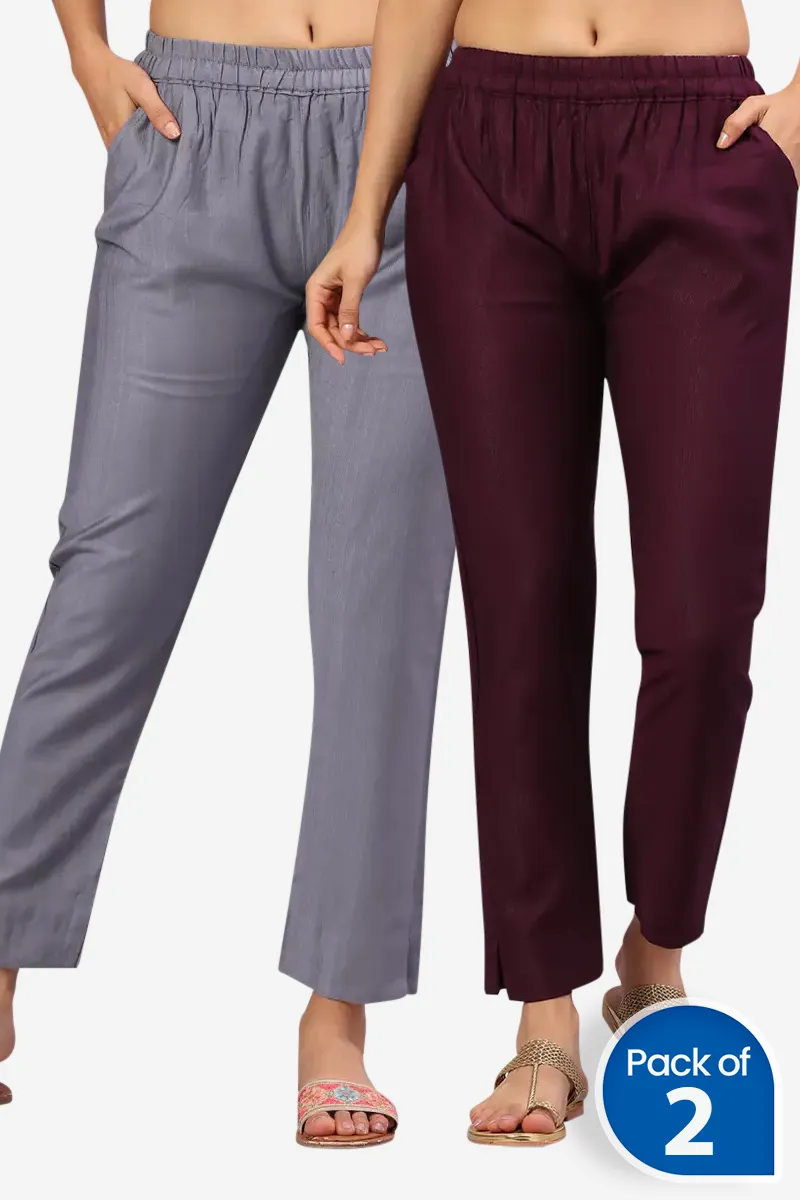 Polyester Solid Kurti Pant for Women - Pack of 2