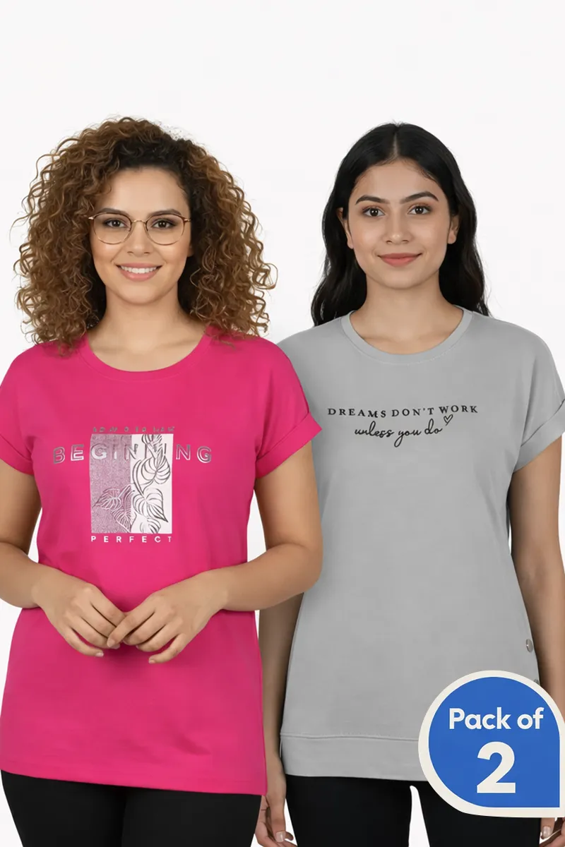 Cotton Printed T-Shirt for Women - Pack of 2 