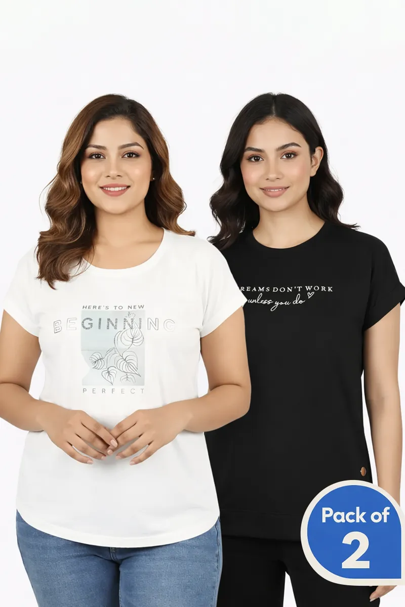 Cotton Printed T-Shirt for Women - Pack of 2 CLWCOM284MULL
