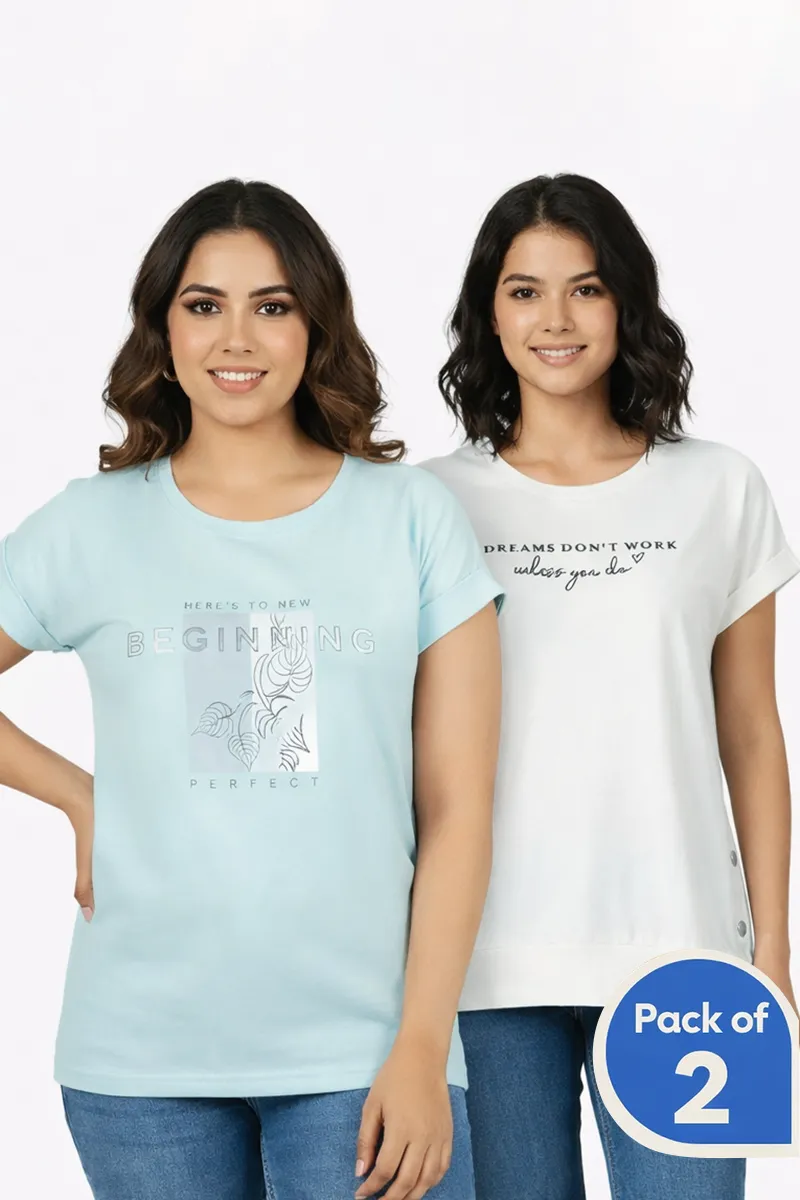 Cotton Printed T-Shirt for Women - Pack of 2 