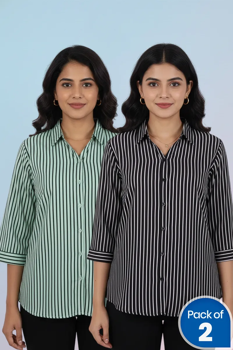 Georgette Striped Print Shirt for Women - Pack of 2