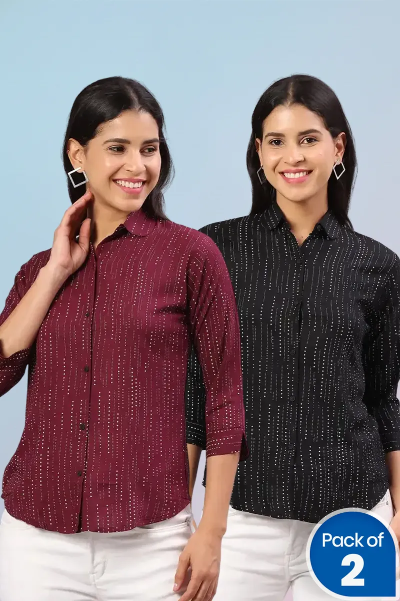 Cotton Blend Abstract Print Shirt for Women - Pack of 2
