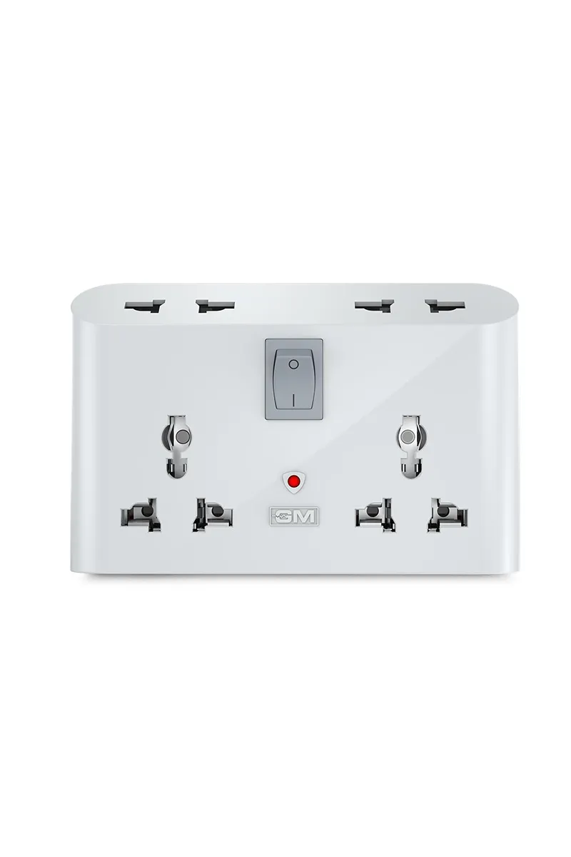 GM 3019 3 Pin 6 AMP Universal Multiplug Travel Adapter with 4 Charging Point, Inbuilt Surge Protector (White) 