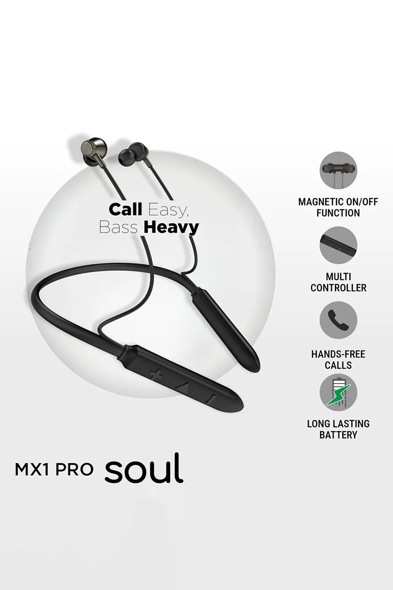 Unix MX1 Pro Soul Wireless Bluetooth In Ear Neckband with 42 Hrs Playtime, Inline Control, Sweat-Proof (Black)