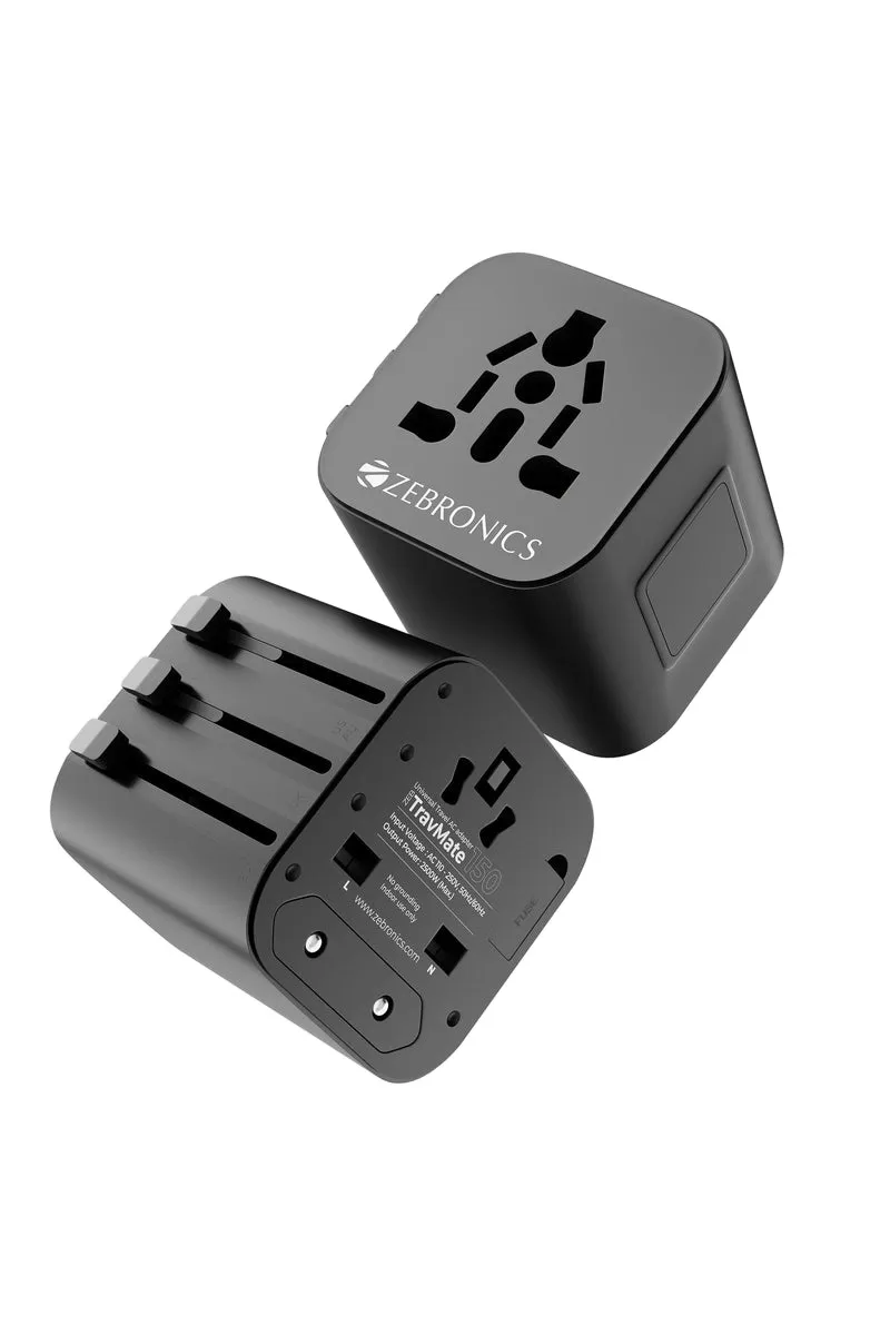 Zebronics TravMate 150 All-in-One Universal Power Socket with Swappable Pins EU|UK|US|AU (Black)