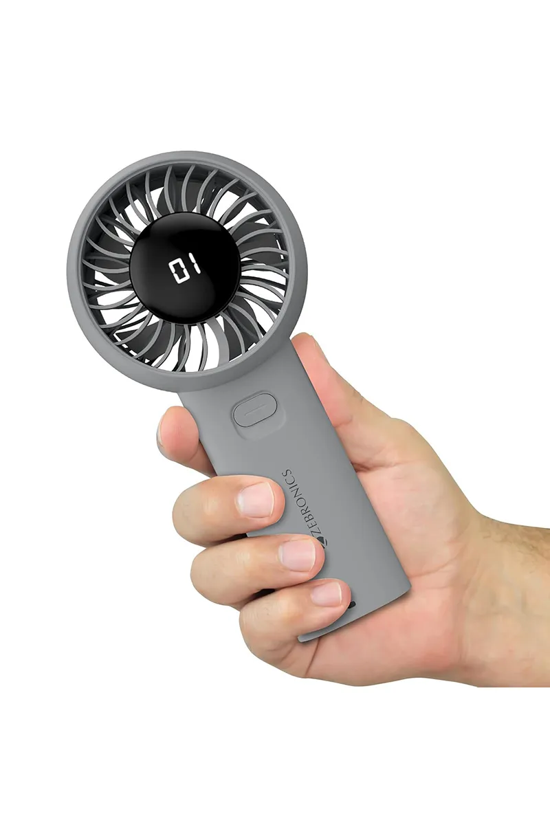 Zebronics Heat Buster 200 Portable Mini Hand Fan with 12 Hrs Backup, 5 Speed Modes (Grey)