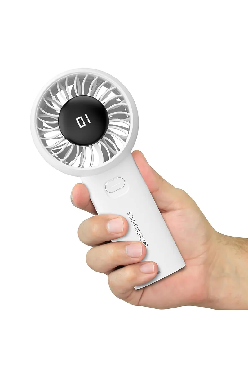 Zebronics Heat Buster 200 Portable Mini Hand Fan with 12 Hrs Backup, 5 Speed Modes (White)