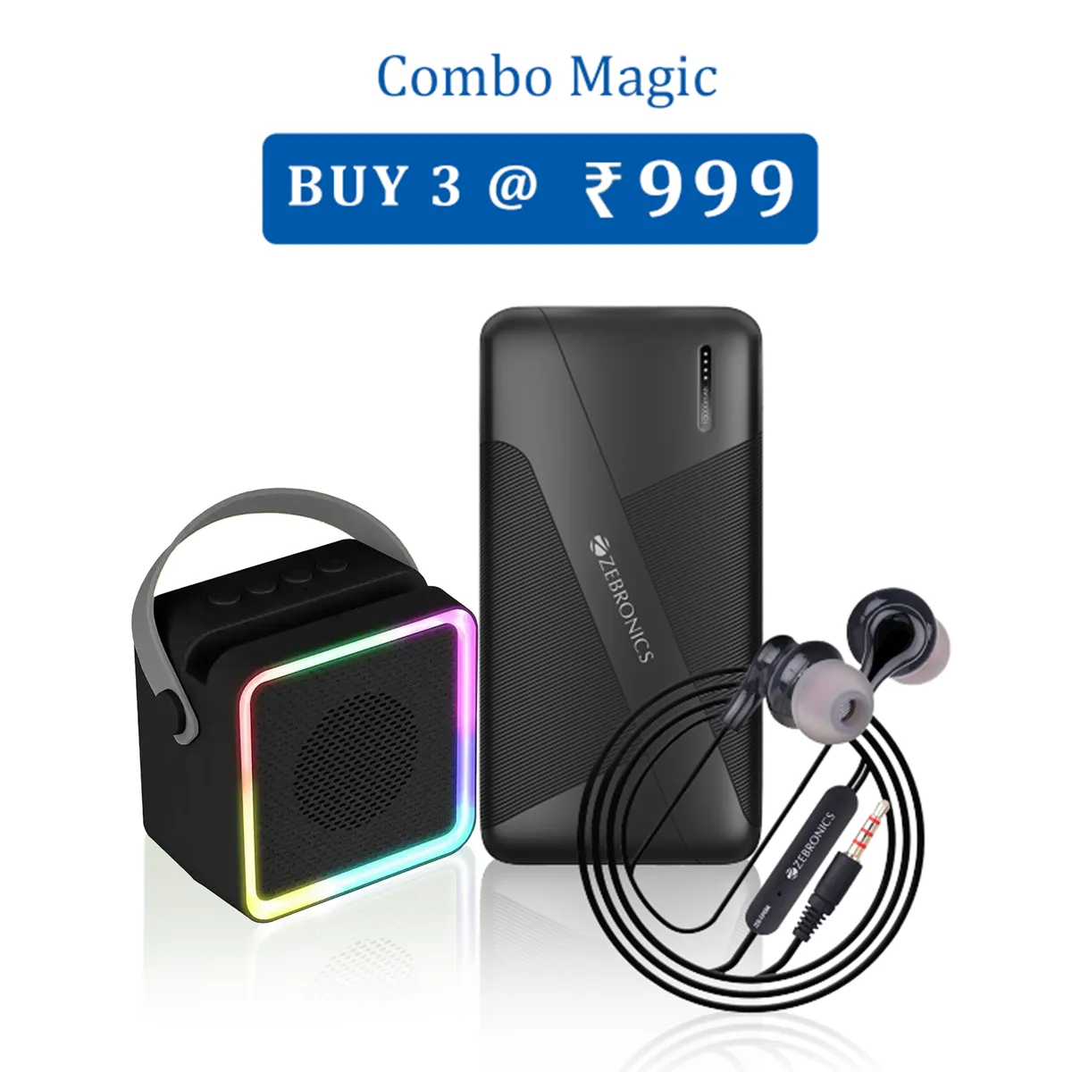 Zebronics Power Bank, Bluetooth Speaker & Wired Earphone Combo (Black)