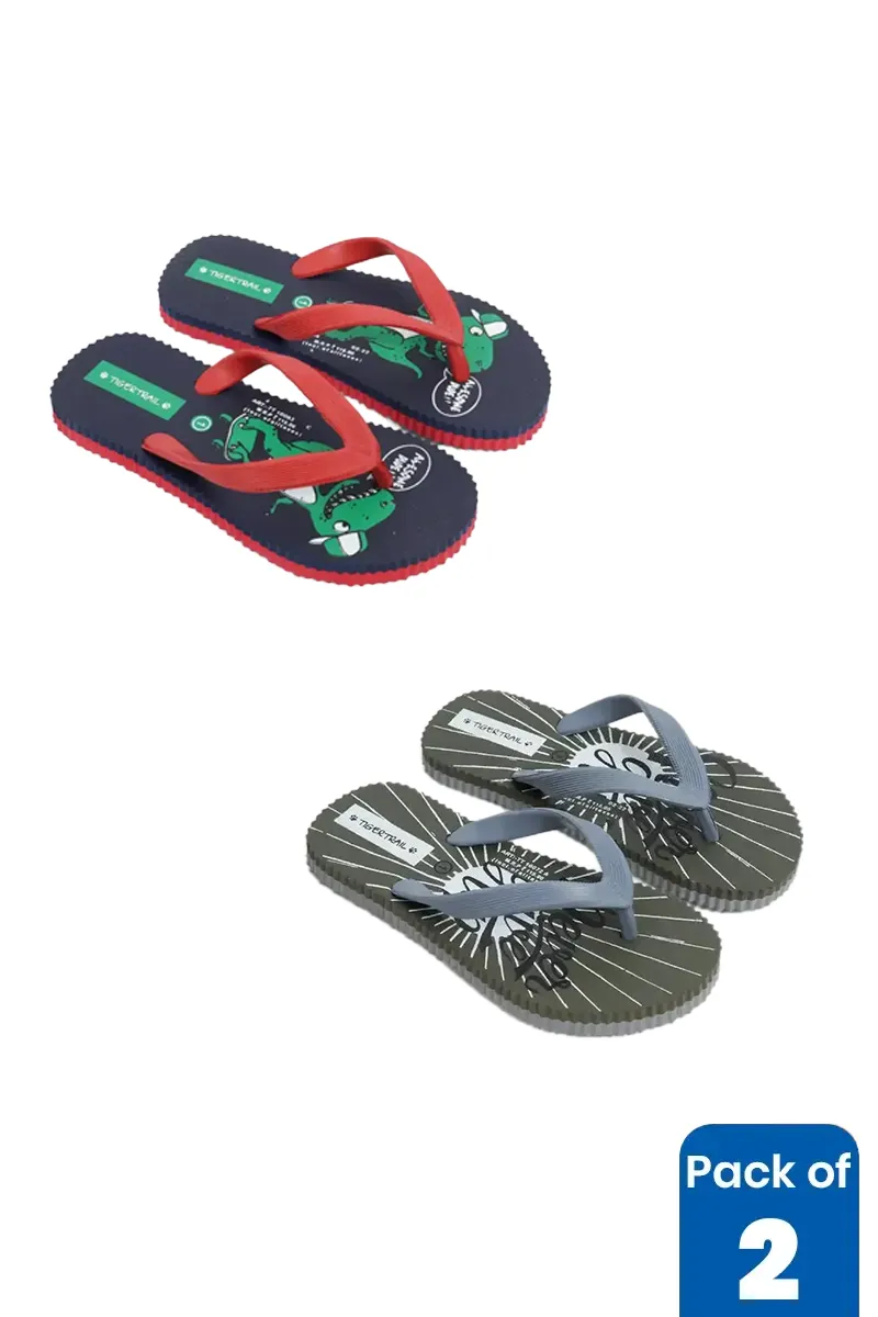 Pack of 2 Flip Flops Combo for kids  - Fun Cartoon & Dino Prints