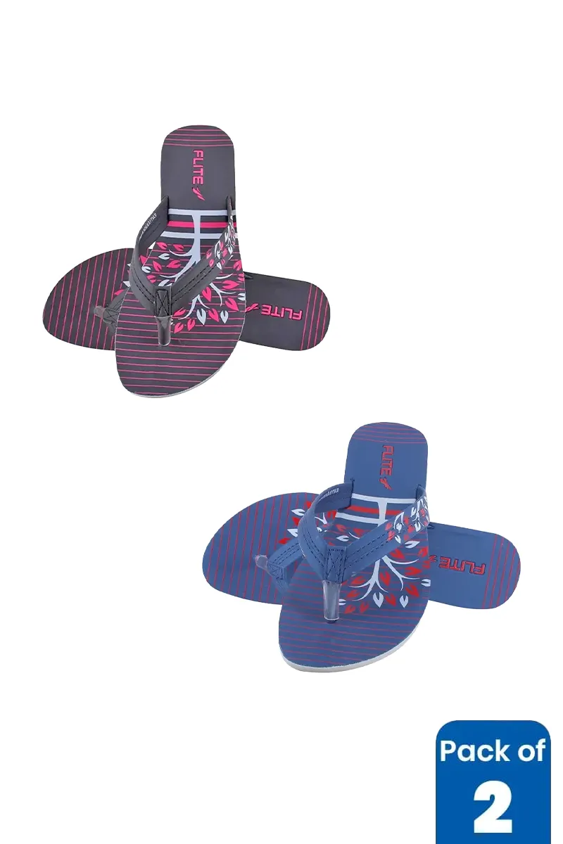Printed Slip-On Slippers Combo for Women - Pack of 2