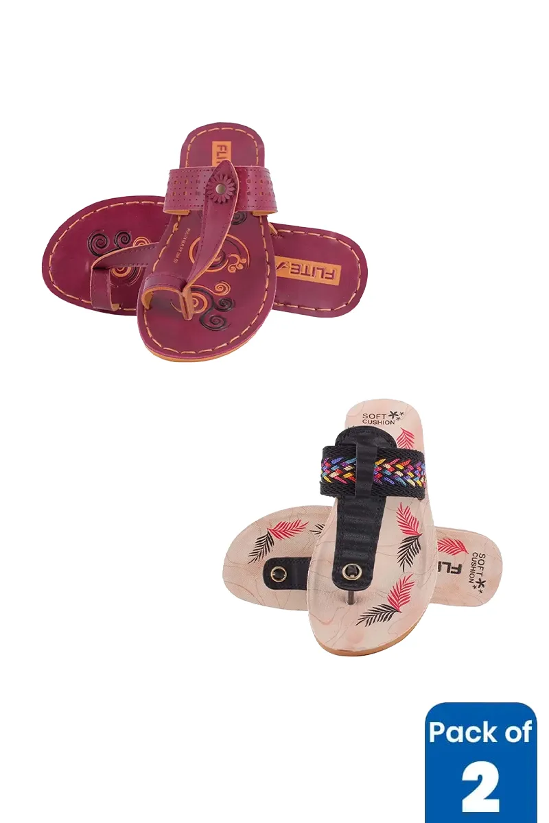 Ethnic Kolhapuri Style Slippers Combo for Women - Pack of 2 FWCOMBO045MUL5