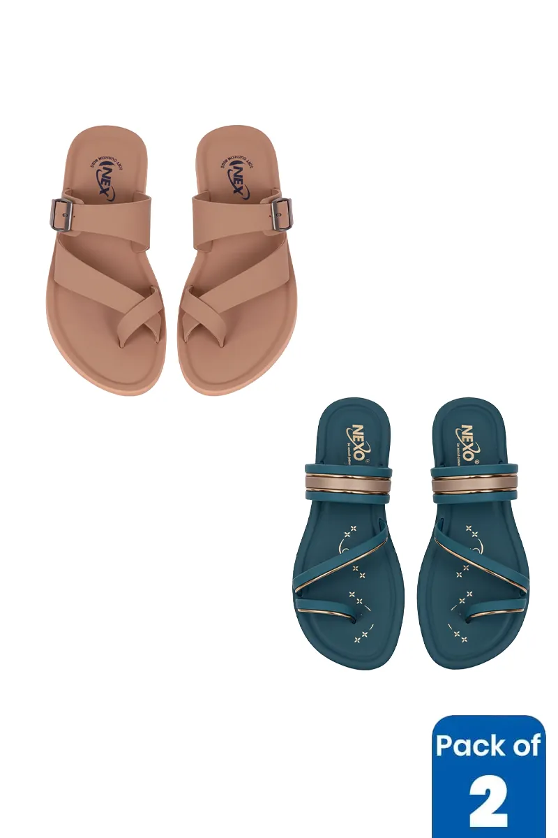 Stylish Cross-Strap & Metallic Strap Slippers Combo - Pack of 2