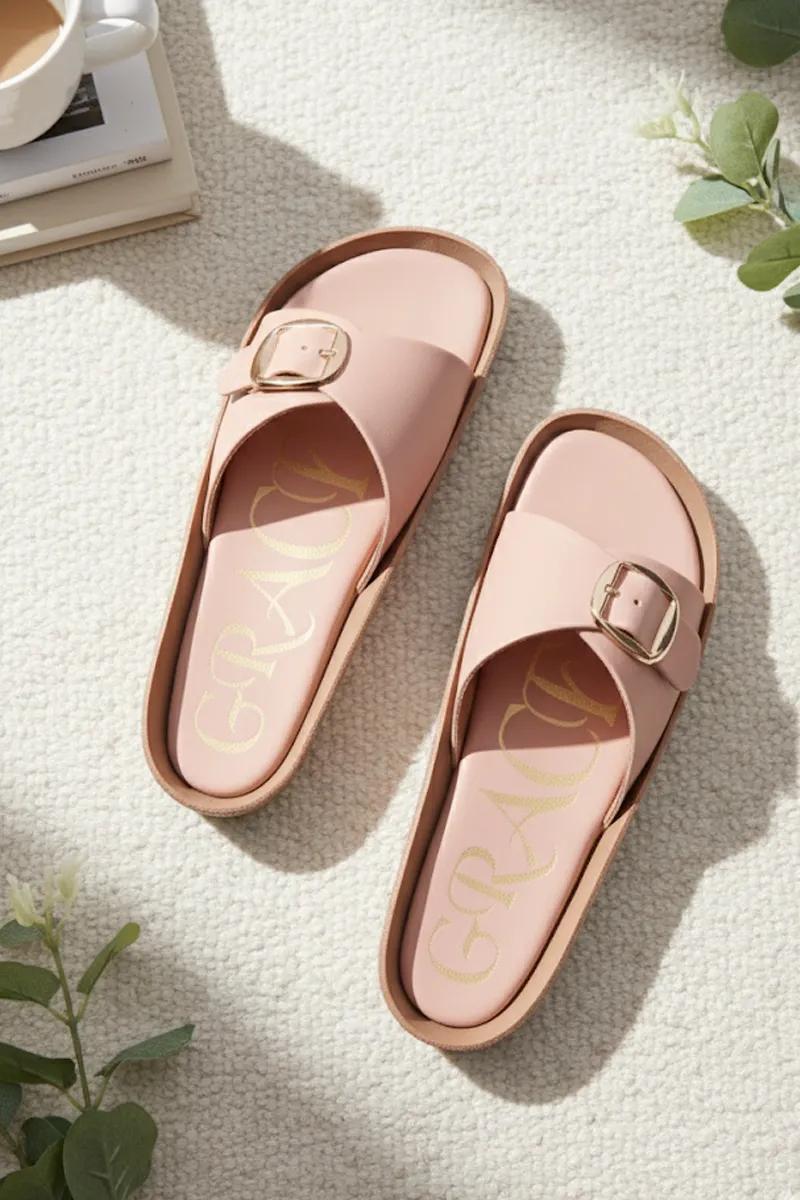 Stylish Slip-On Slides with Adjustable Buckle for Women FWS000005PNK39