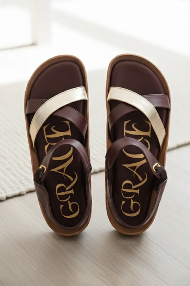 Cross Strap Flat Sandals for Women FWS000006BRN40