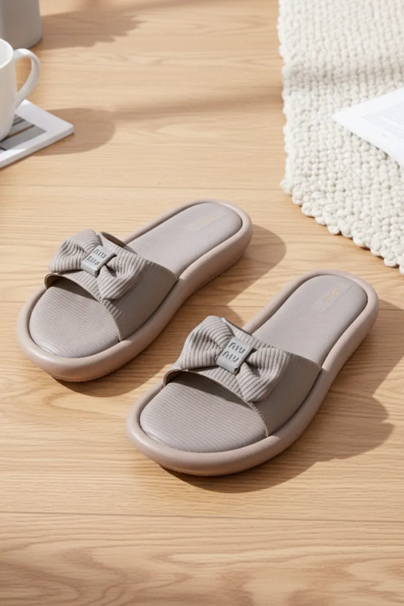 Bow Design Slip-On Slides for Women FWS000015GRE38