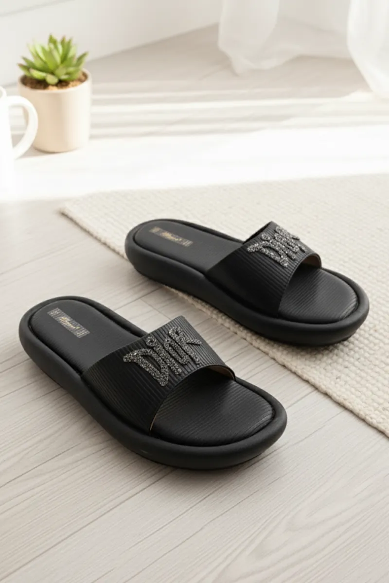 Slip-On Slides with Glitter Strap for Women FWS000016BLK39