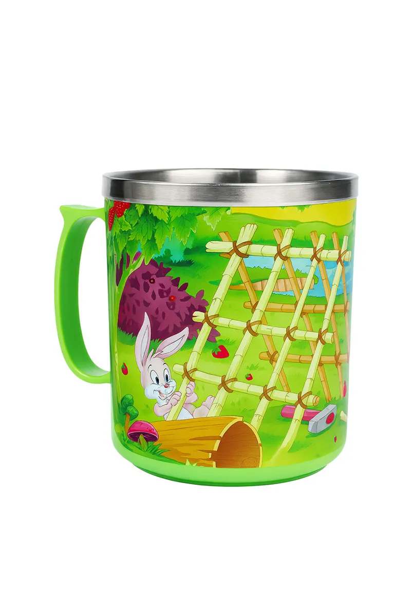 Plastic & Stainless Steel Mug, Green - 275 ML