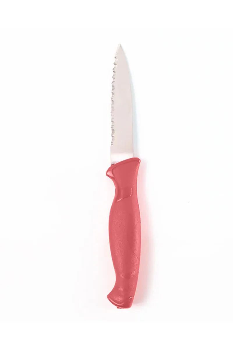 Stainless Steel Multiuse Serrated Kitchen Knife, Red - 20 Cm