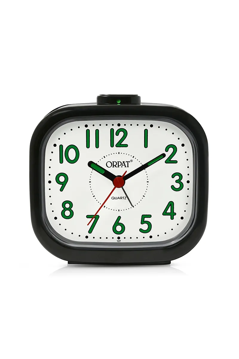 Orpat Plastic Time Piece Buzzer Alarm Clock - 127, Black - 10x18 Cm