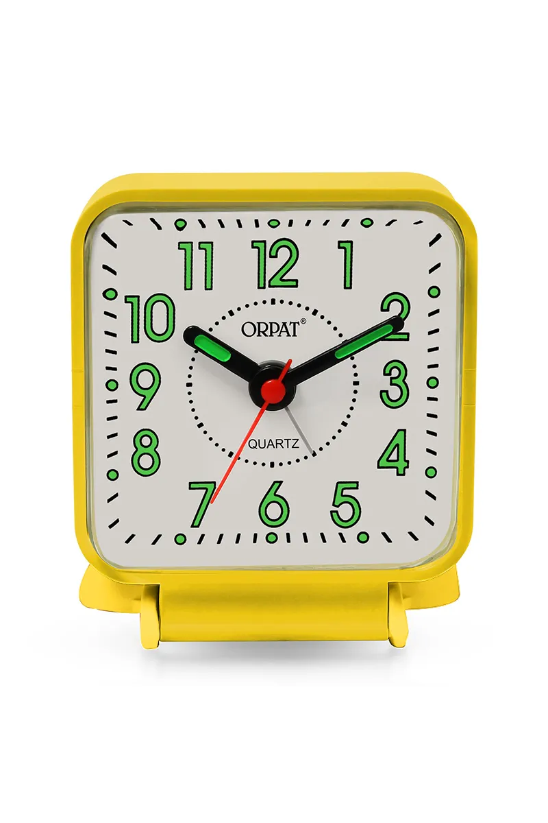 Orpat Plastic Time Piece Snooze Buzzer Alarm Clock - 157, Yellow - 7x7 Cm
