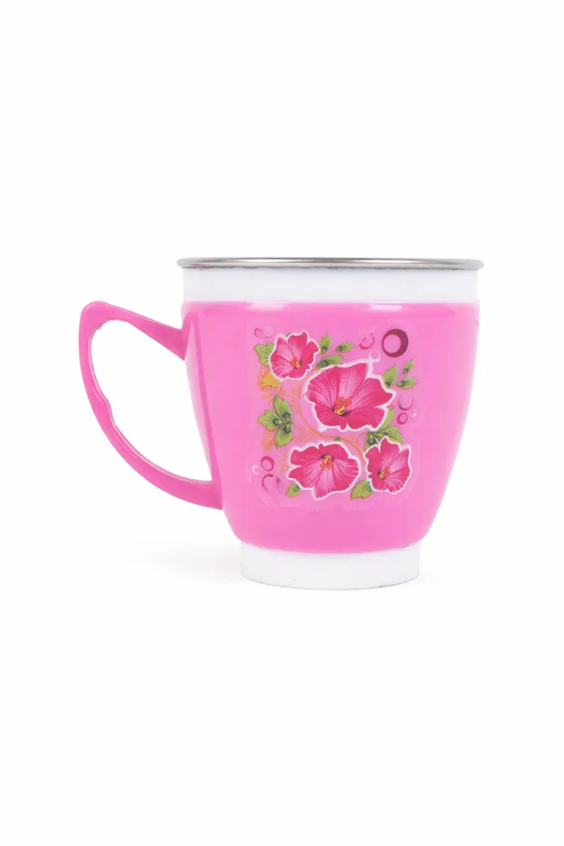 Plastic & Stainless Steel Cup Set, Pink - 70 ML 