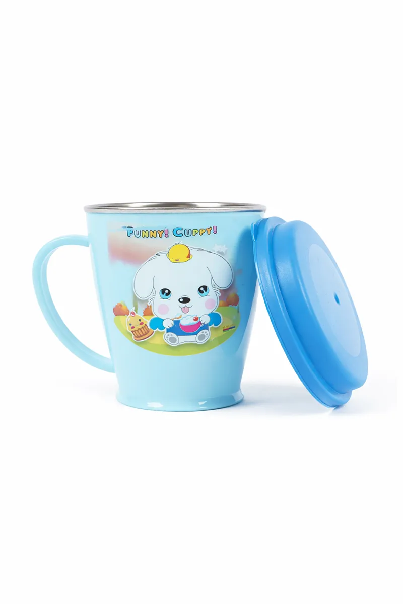 Plastic & Stainless Steel Cup with Lid, Blue - 225 ML