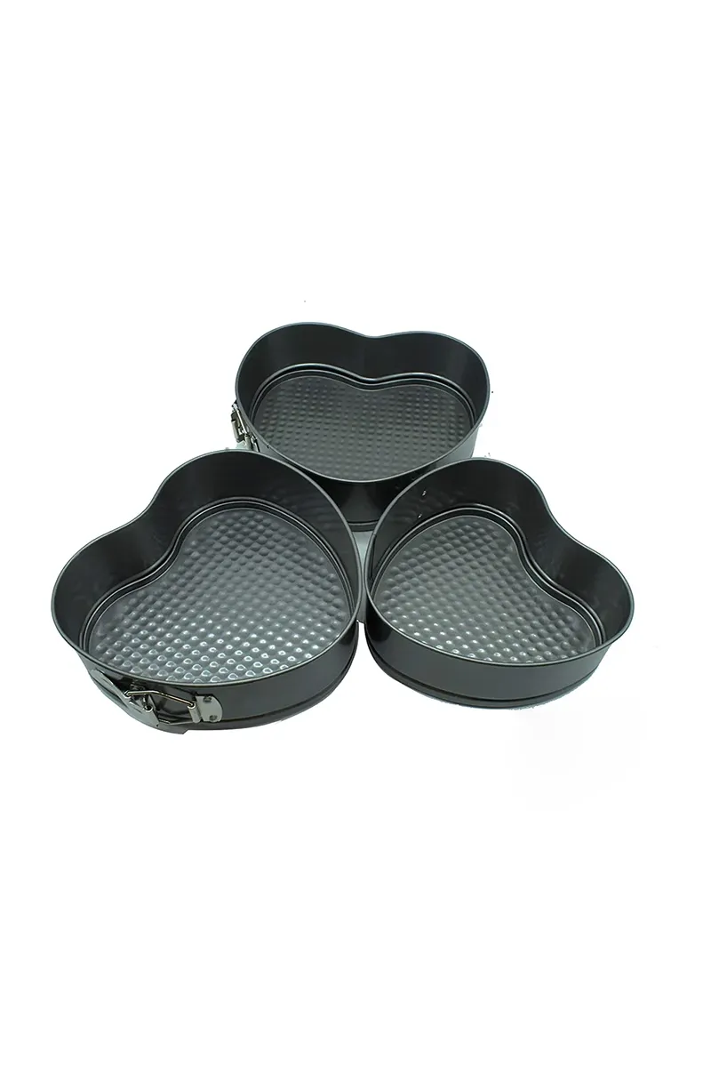 Heart Shaped Carbon Steel Non-Stick Cake Mould Set - 3 pcs