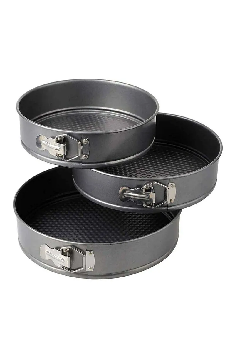 Round Shaped Carbon Steel Non-Stick Cake Mould Set, grey -  3 pcs