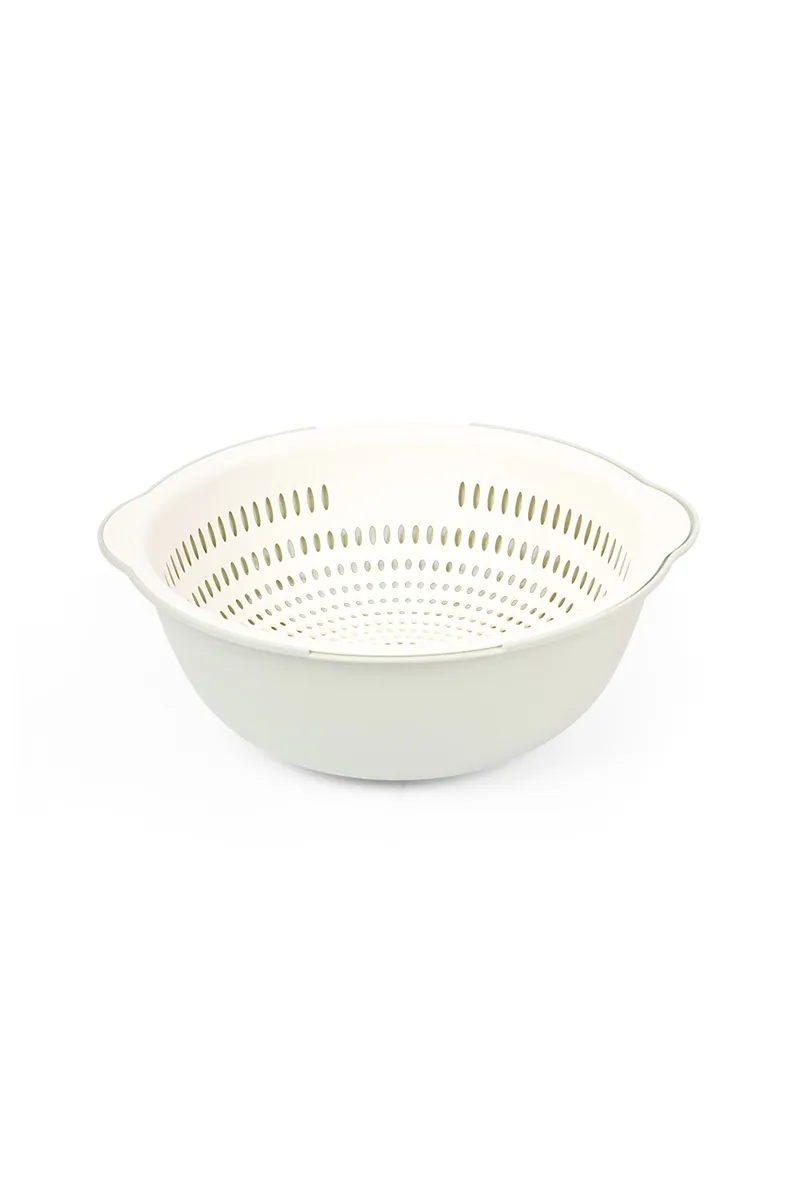 Plastic Double Layer Colander, Green - 24 Cm