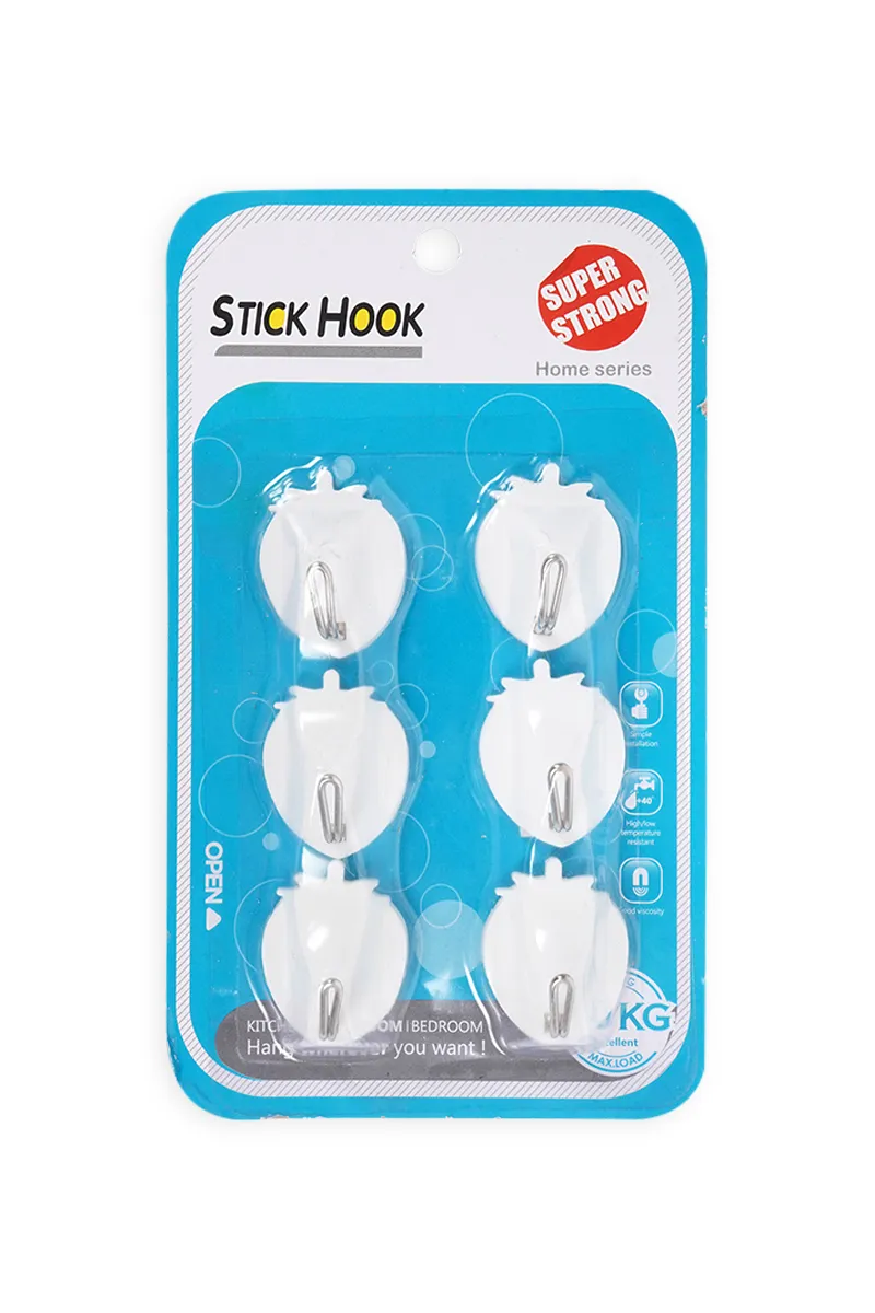 Plastic & Steel Multiuse Hooks, White - 6pcs (Strawberry)