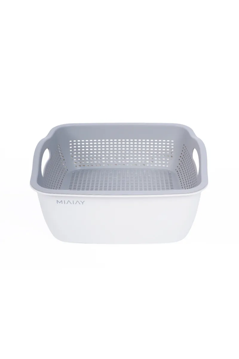 Plastic Double Layer Colander, White - 29 x 30 Cm