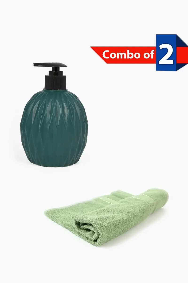 Turkish Cotton Towel and Plastic Soap Dispenser