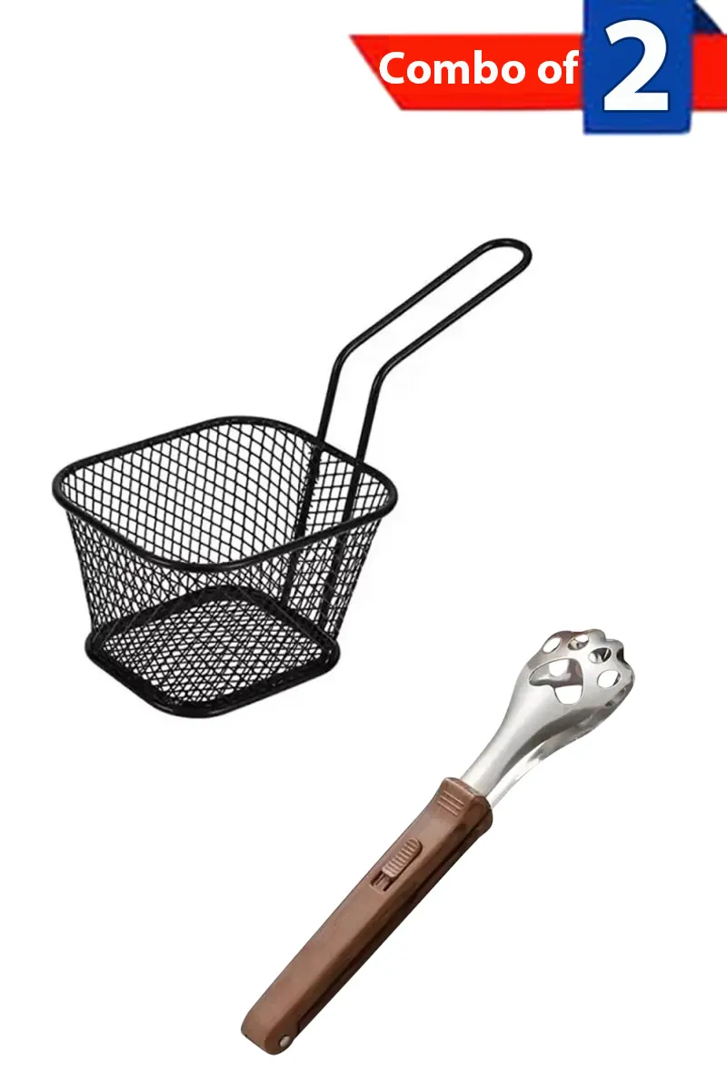 Stainless Steel Oil Strainer & Anti-Slip Tong - Combo of 2