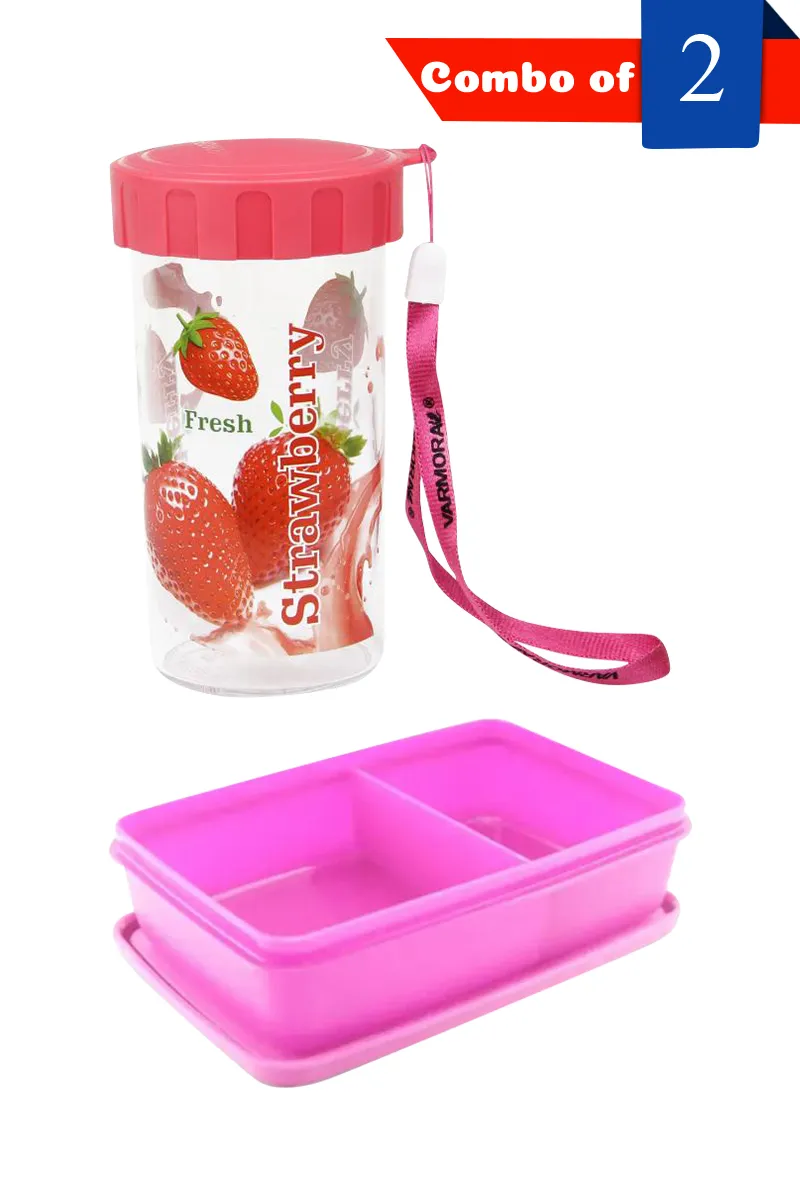 Plastic Lunch Box and Juice Bottle - Combo of 2