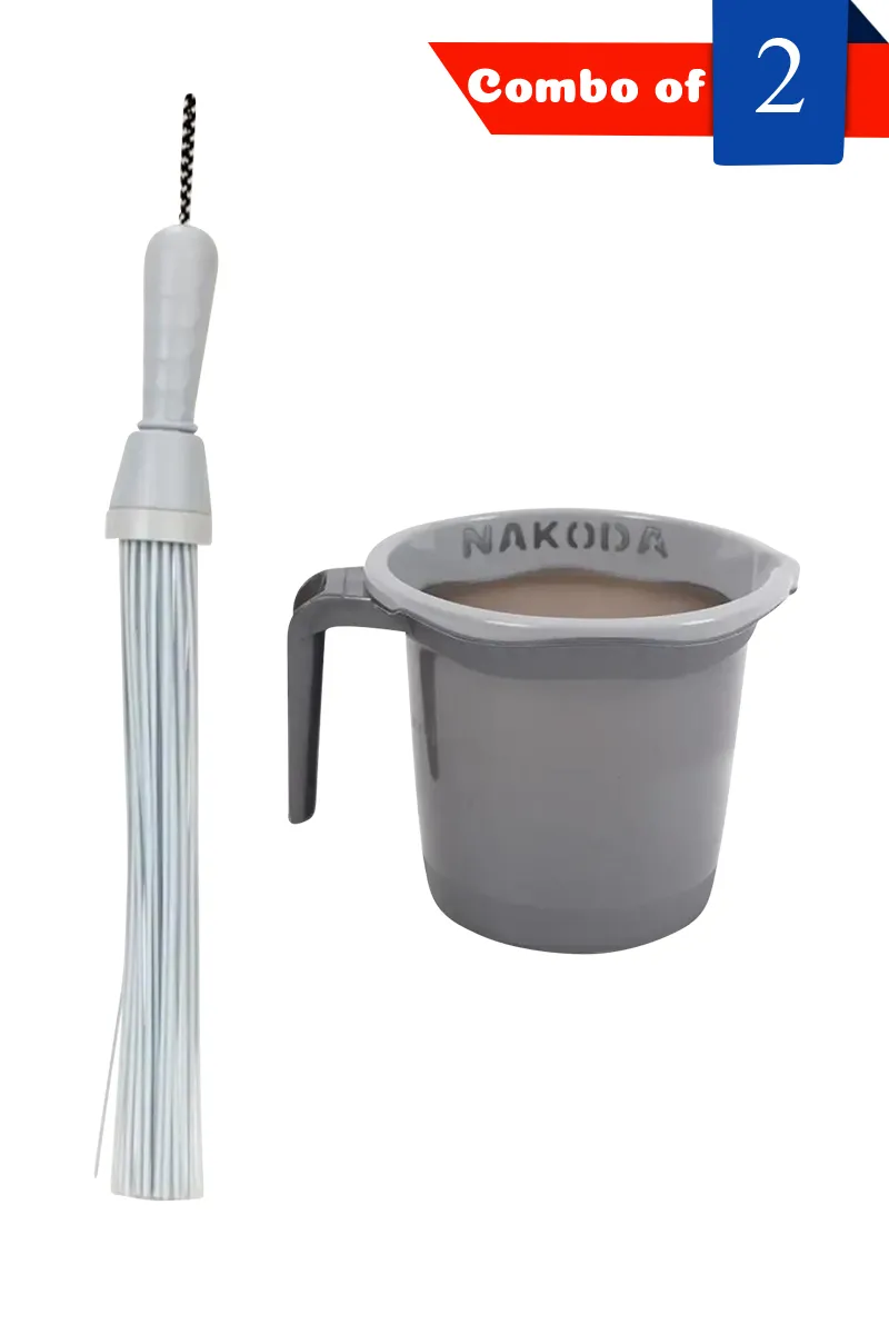 Plastic Bathroom Broom and Mug - Combo of 3
