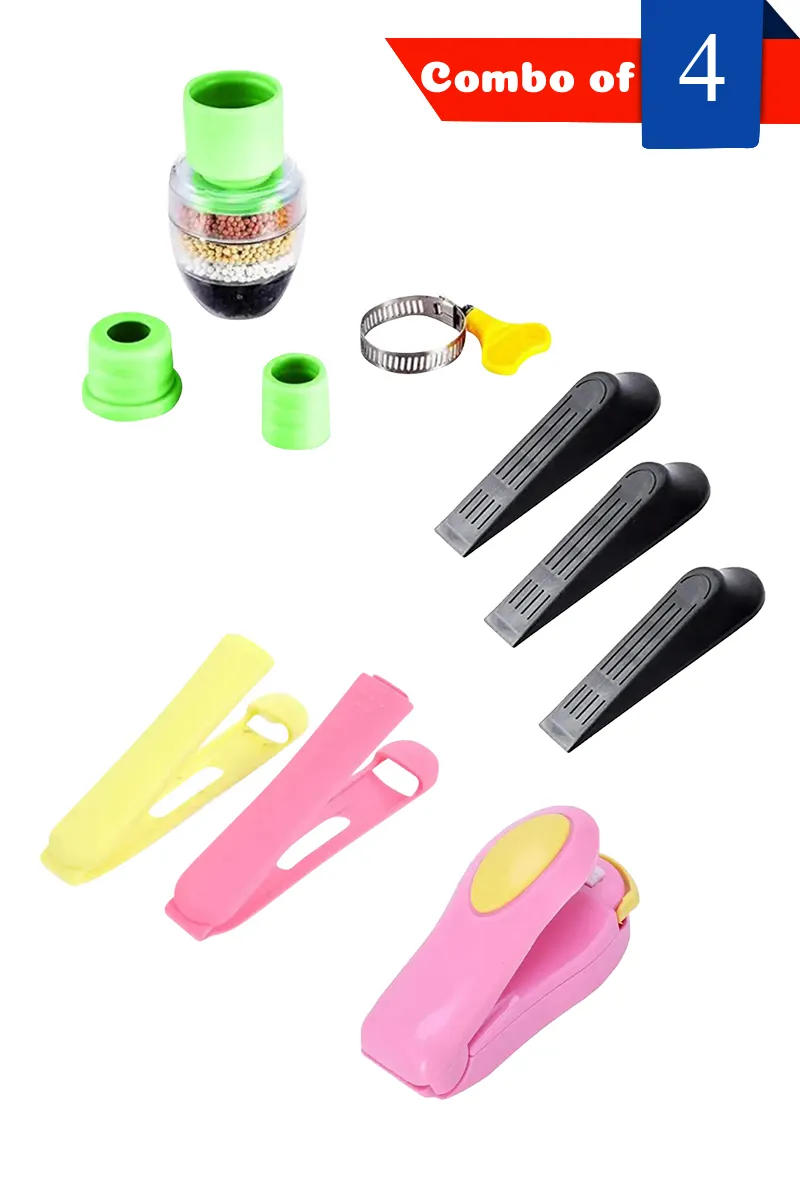 Sealing Machine, Water Filter, Bag Clip Sealer & Door Stopper - Combo of 4 HKCOMBO00090