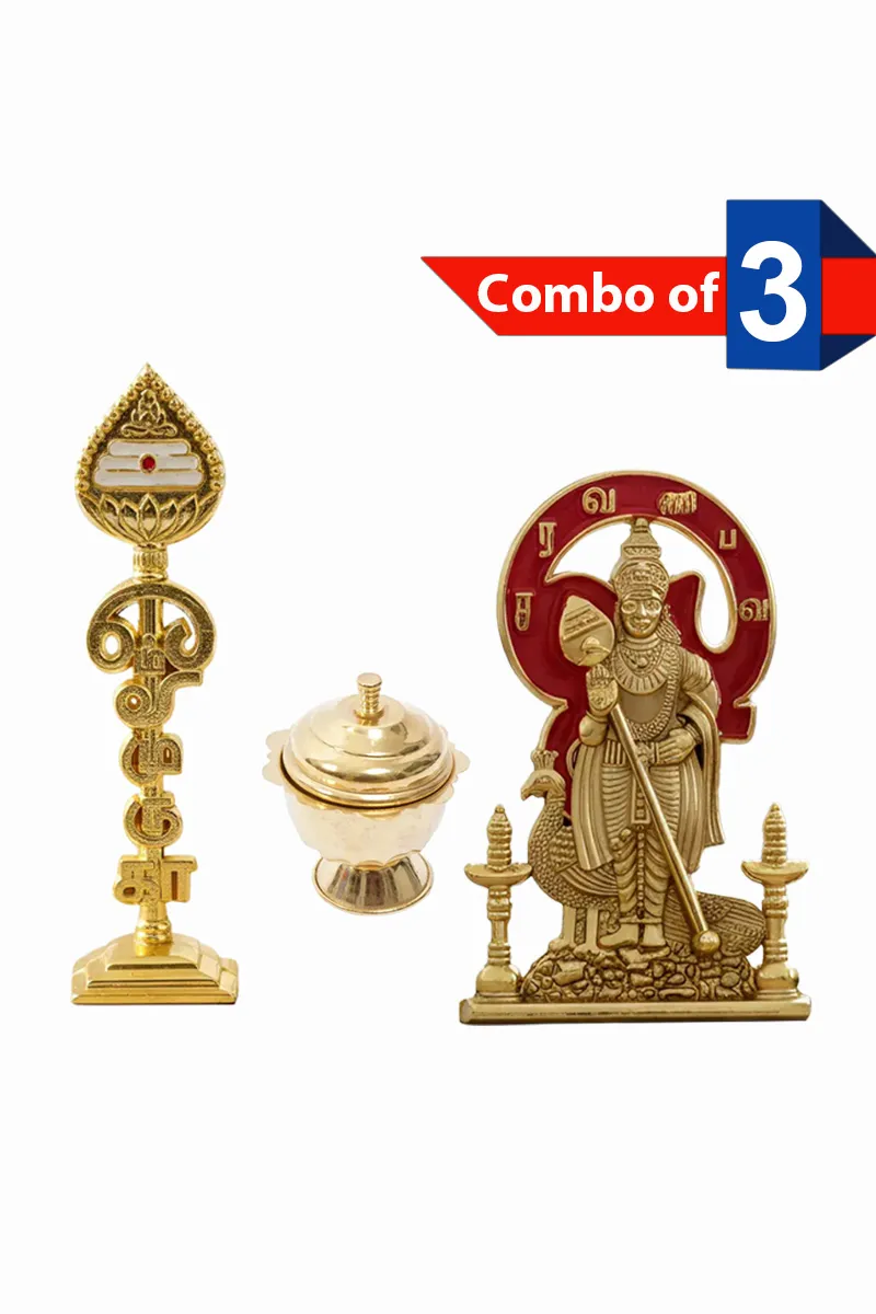 Lord Murugan Idol & Vel and Kunguma Chimil - Combo of 3